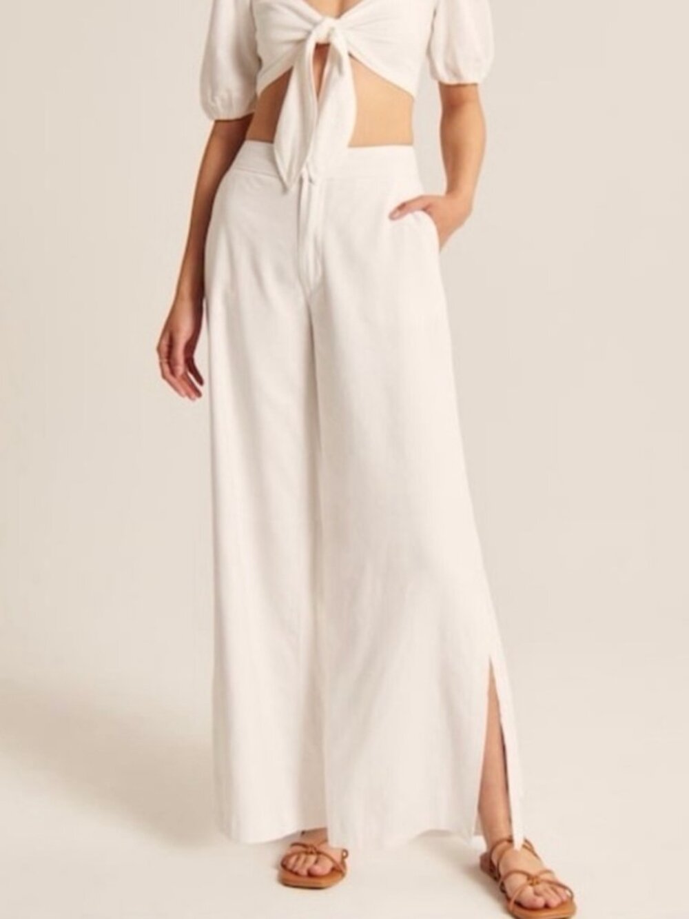Abercrombie & Fitch Linen Side Slit Pant L White